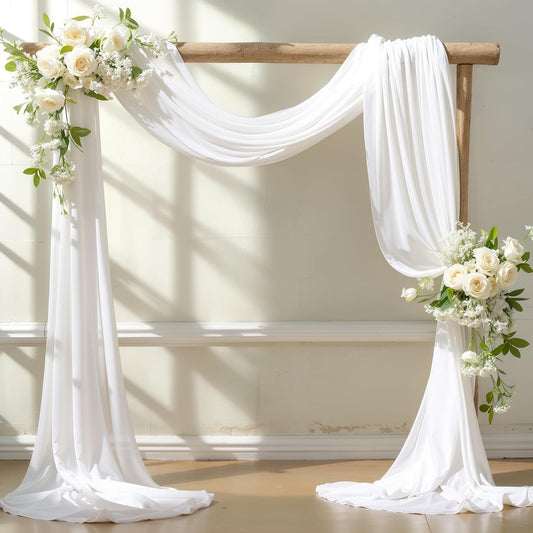 Wedding Arch Draping Fabric,2 Panels 18FT White Wedding Arch Drapes Chiffon Fabric Drapery Arch Decorations for Ceremony Reception Party Ceiling Backdrop