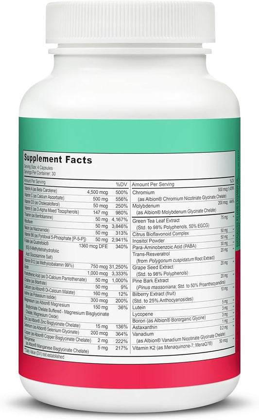 LIVELY VITAMIN CO. Multivitamin - 37 Vitamins Minerals and Extracts - Energy - Memory - Immune Function - Heart- Brain - Focus - Mood - Antioxidants - Dairy Gluten Soy Free - 120 Vegetarian Capsules