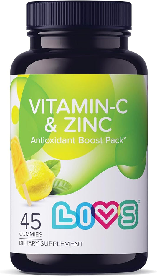 Vitamin C & Zinc Gummies for Adults & Children – 125mg VIT C & 20mg Zinc Per Dose | Vegan Gummy Vitamin for Skin Health, Blood Pressure & Metabolism | Gluten Free Kosher Supplements – 45 Ct