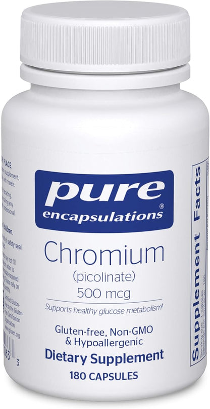 Pure Encapsulations Chromium (Picolinate) 500 mcg - for Lipid & Carbohydrate Metabolism* - Mineral Supplement - Superior Absorption Chromium Supplement - Vegan & Gluten Free - 180 Capsules
