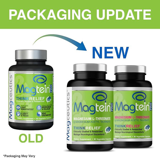 MagteinPRO - Magnesium L-Threonate & Mag Acetyl Taurinate Supplement, Memory, Sleep & Brain Health Formula for Men & Women, Cognitive Support for Adults, Clinically Studied- 90 Veg Capsules