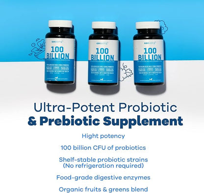 GOBIOTIX 100 Billion - Digestive Enzymes Supplement - Probiotics Multivitamin - Prebiotic Fiber Blend - 100 Billion CFU - Organic Fruit and Greens Blend - Vegan, Non GMO - 30 Capsules
