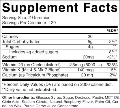 Vitamatic Vitamin D3 K2 with Calcium Gummies - 240 Count - Non-GMO, Gluten Free