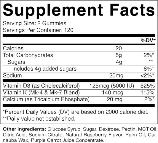 Vitamatic Vitamin D3 K2 with Calcium Gummies - 240 Count - Non-GMO, Gluten Free