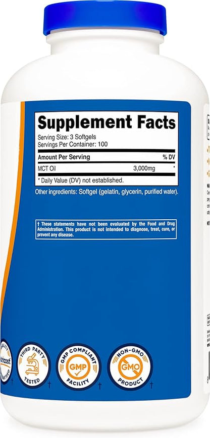 Nutricost MCT Oil Softgels 1000mg, 300 SFG (3,000mg Serv) - Great for Keto, Ketosis, and Ketogenic Diets