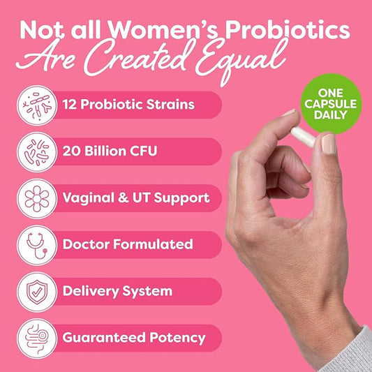 Probulin Womens Probiotic - Vaginal, UT, Gut & Immune Health with Lactobacillus Reuteri - 20 Billion CFU, 12 Probiotic Strains & Prebiotics - 90 Vegan, Gluten Free Capsules for Whole-Body Wellness