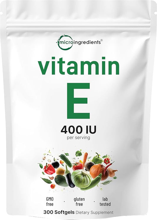 Micro Ingredients Vitamin E, 300 Softgels | Pure Vitamin E Oil Pills | Antioxidant Supplements for Skin, Face, Heart, & Immune Health | Non-GMO, Gluten Free