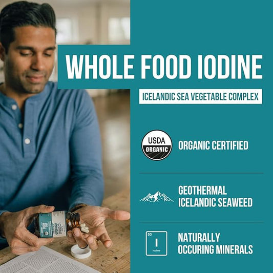 Organic Iodine Supplement from Sea Vegetable Complex, Whole Food & Raw Form - Iodine Plus Trace Mineral Complex – Contains Purest Icelandic Sea Kelp, Irish Moss & Bladderwrack (250 mcg)