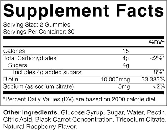Vitamatic Biotin Gummies 10,000 mcg for Stronger Hair, Skin & Nails - 60 Vegan Gummies - Also Called Vitamin B7 (6 Bottles)