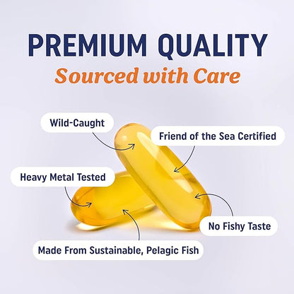 Triple Strength Omega 3 Fish Oil | 3600 mg EPA & DHA | Over 2100mg of Omega 3 Fatty Acids | 1300mg EPA + 860mg DHA | Best Essential Fatty Acids | Premium Burpless Softgel Supplements (120 Ct)