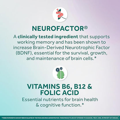 NEURIVA Memory 3D Brain Supplement - Decaffeinated Nootropic Capsules for Memory, Focus, & Cognitive Function - Short Term, Long Term, & Working Memory Support - 50ct