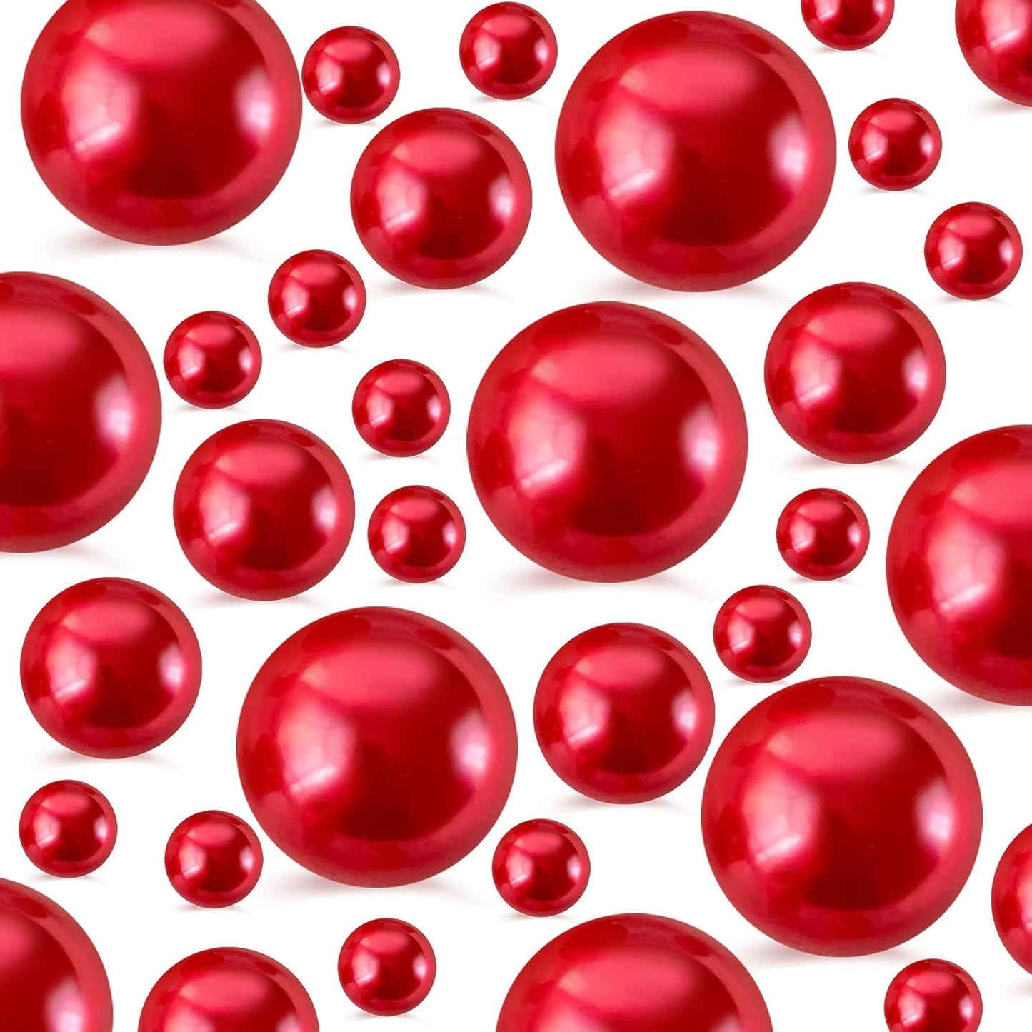 260Pcs Red Glossy Beads for Centerpiece Decor, Artifical Pearls Vase Filler, Makeup Brush Beads, No Hole Round Pearl Beads for Wedding Birthday Christmas Party Home Decor(18mm 14mm 6mm)
