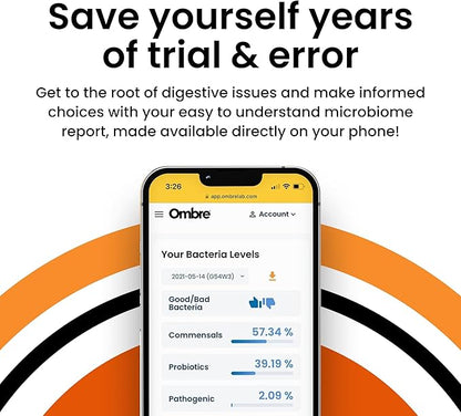 Ombre Gut Health Test Kit - Probiotic Recommender at Home Test for Women & Men - Detailed Custom Gut Microbiome Analysis for Digestive, Immune and Mental Health with Food Suggestions