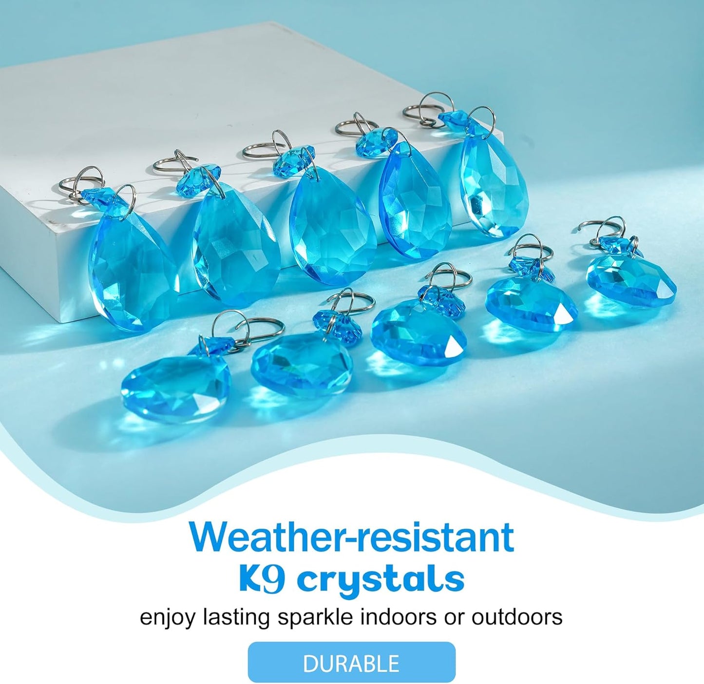 H&D HYALINE & DORA 3Inch Crystal Suncatcher Bauhinia Prisms Pendants 10Pcs Chandelier Crystals Replacement Hanging Sun Catcher Beads for DIY Arts Crafts Decor (Lake Blue)