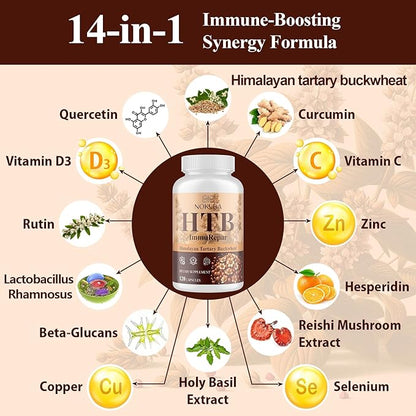 Himalayan Tartary Buckwheat Supplement with Quercetin, Vitamin C, D, Zinc, Curcumin for Immune Support & Antioxidant & Gut Health - 240 Vegan Capsules