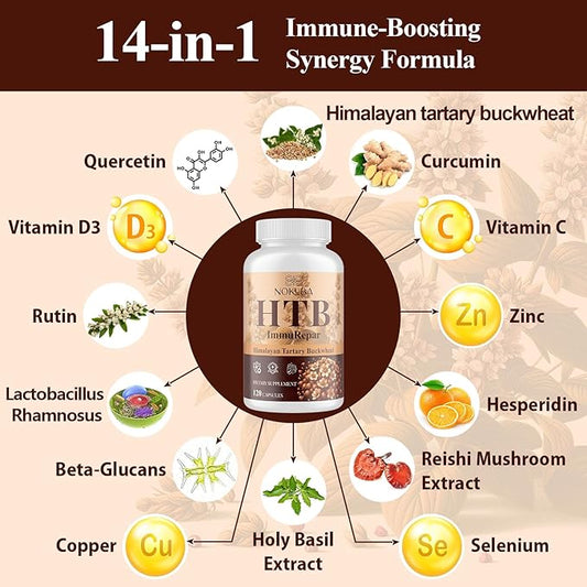 Himalayan Tartary Buckwheat Supplement with Quercetin, Vitamin C, D, Zinc, Curcumin for Immune Support & Antioxidant & Gut Health - 120 Vegan Capsules