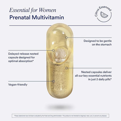 Ritual Essential for Women Prenatal Multivitamin: Folate & Choline for Neural Tube Support, Omega-3 DHA for Fetal Brain Development, Iron, Calcium-Helper D3 & K2, Non-GMO, Vegan, Citrus, 30 Days