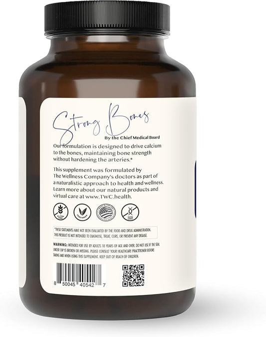 The Wellness Company Strong Bones | 120 Capsules (2-Month Supply) | Made with Key Minerals to Help Build Bone Strength | Non-GMO, Vegan, Gluten Free | for Supporting Bone Strength and Health