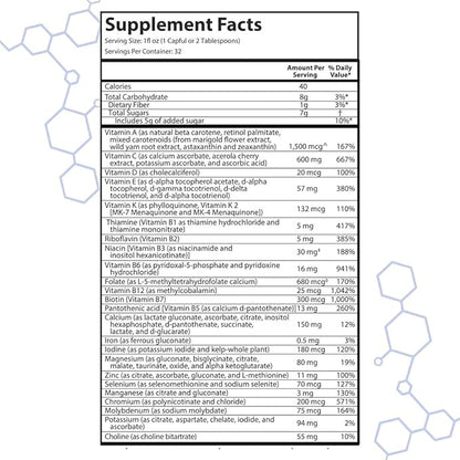 IntraMAX Organic Liquid Multivitamin, Non GMO, Dairy Free, Gluten Free, Magnesium, Vitamin D, C and E, Zinc (32 oz., Peach Mango)