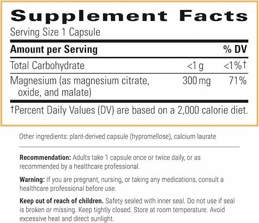 Integrative Therapeutics Tri-Magnesium - Supports Cellular Energy & Energy Metabolism* - Magnesium Supplement for Heart & Nerve Health Support* - Dairy-Free & Gluten-Free - 90 Capsules (90 Servings)