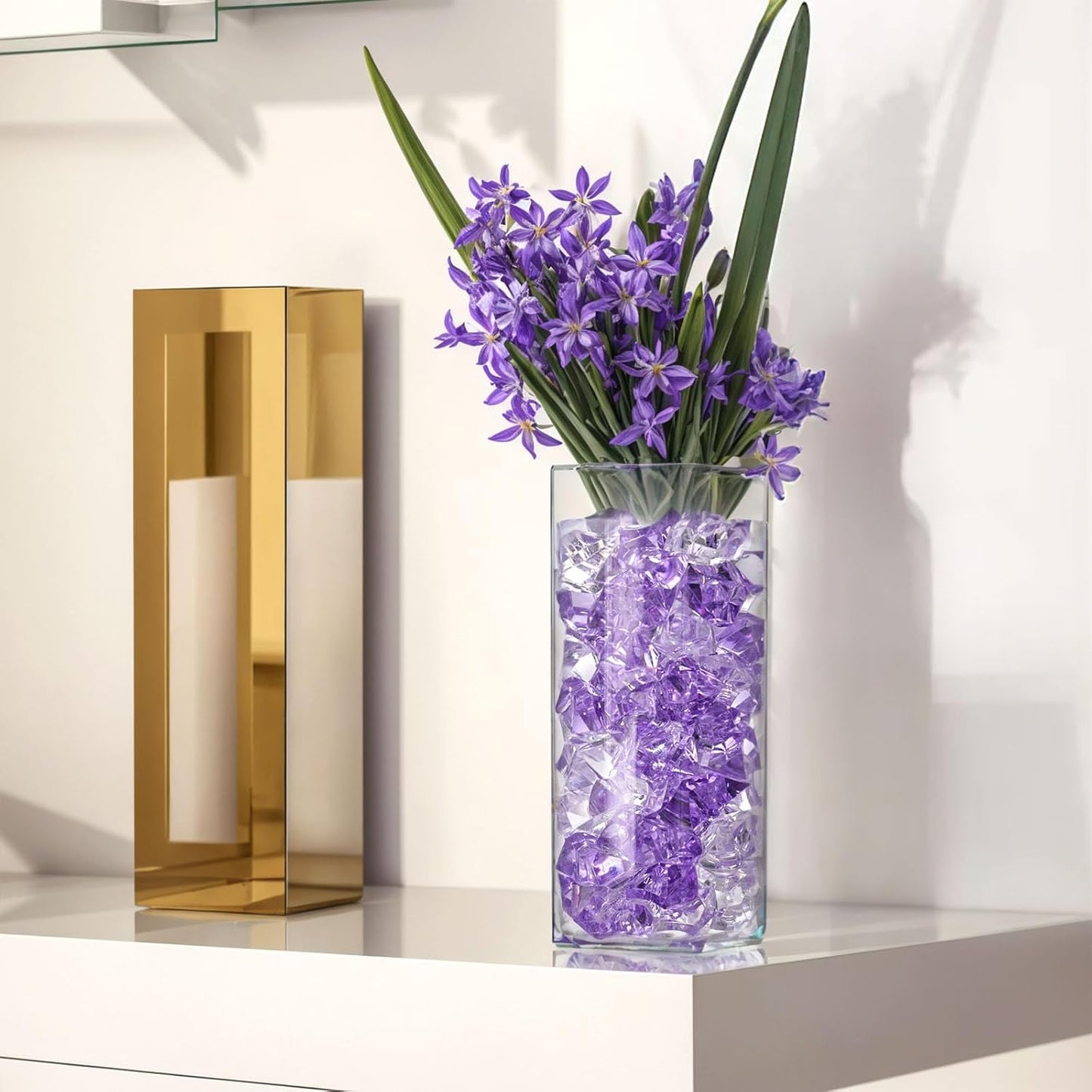 DomeStar 150PCS Fake Ice, Vase Filler Purple Fake Diamonds Plastic Clear Gems Crystals for Table Scatter Decoration