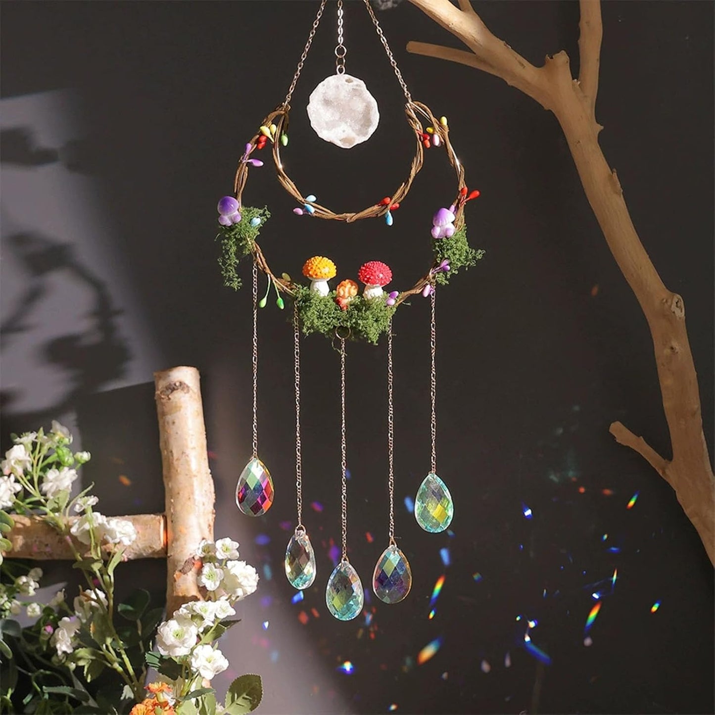 TUOKING Crystal Suncatchers for Window Hanging Mushroom Colorful Crystals Prism Pendant Sun Catchers Rainbow Maker Ornament Gift Home Garden Decoration