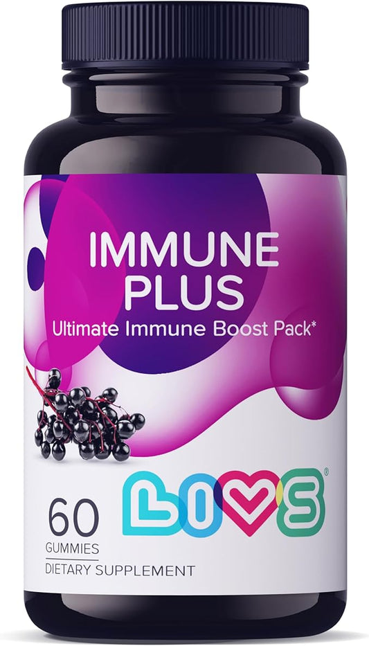Immune Plus Gummies – Elderberry Extract with Vitamin C, D3, & Zinc | Plant Based Immune Support Supplements for Adults & Kids | Gluten Free & Chewable Elderberry Flavored Gummy Vitamins - 60 Ct