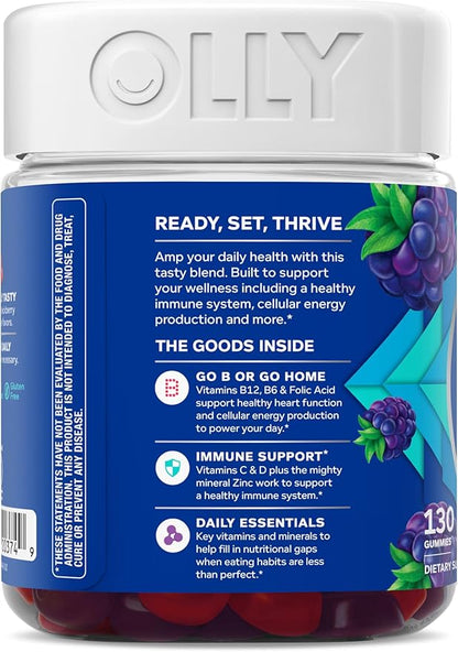 OLLY Men's Multivitamin Gummy, Vitamins A, C, D, E, B, Zinc, BlackBerry Flavor, 65 Day Supply - 130 Count (Packagine May Vary)