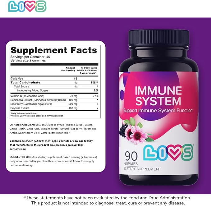 Immune System Elderberry Gummies for Adults & Kids | Advanced Immune Support Supplement with Vitamin C, Echinacea, & Propolis | Vegan & Gluten Free Gummy Vitamins | 200mg Elderberry/Dose -90 Ct