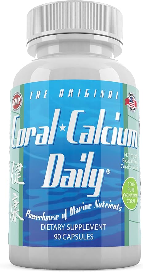 Coral Calcium Pure Okinawa - Marine-Grade Supplement with 72 Trace Minerals - 1475mg, 90 Vegetable Capsules (1 Month Supply)