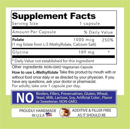 Our Daily Vites L-Methylfolate 1mg / 1000 mcg Maximum Strength Active Folate, 5-MTHF, Filler Free, Gluten Free, Non-GMO, Vegetarian Capsules 90 Count (Pack of 2)