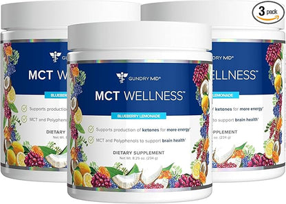 Gundry MD MCT Wellness Powder to Support Energy, Ketone Production and Brain Health, Keto Friendly, Sugar Free (90 Day Supply, Blueberry Lemonade)
