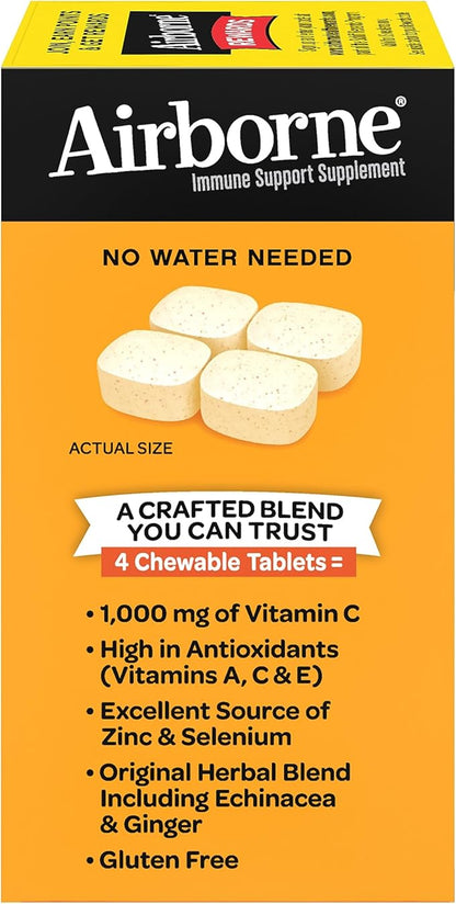 Airborne Vitamin C 1000mg (per Serving) - Citrus Chewable Tablets (96 Count in a Box) - Packaging May Vary