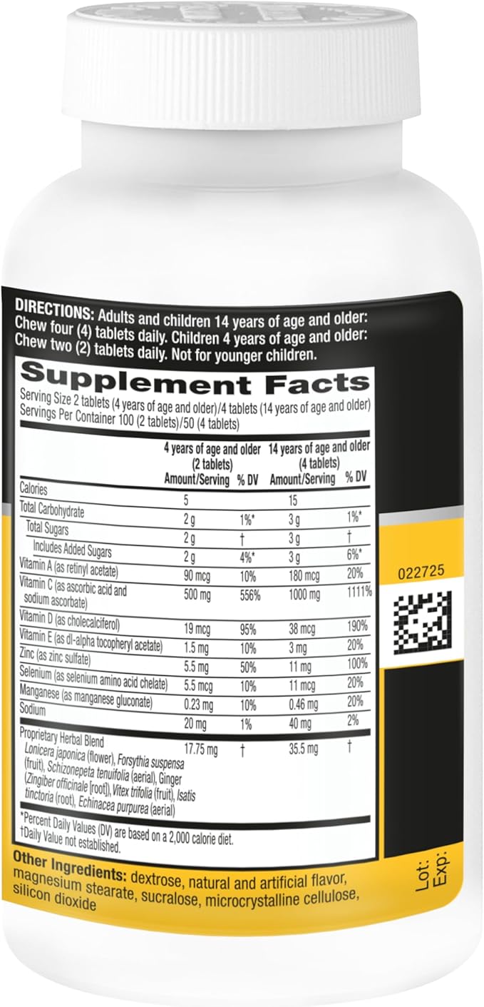 Airborne 1000mg Vitamin C with D and Zinc, Multivitamin Immune Support Supplement with Antioxidants A, C, and E, 200 Chewable Tablets, Citrus Flavor