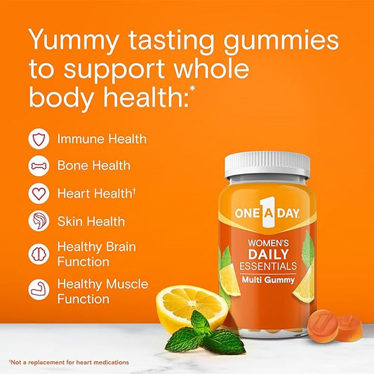 One A Day Women’s Daily Essentials Multivitamin Gummies, Multivitamin for Women, Zinc, Immune Support, Cool Lemonade Naturally Flavored, 120 Gummies