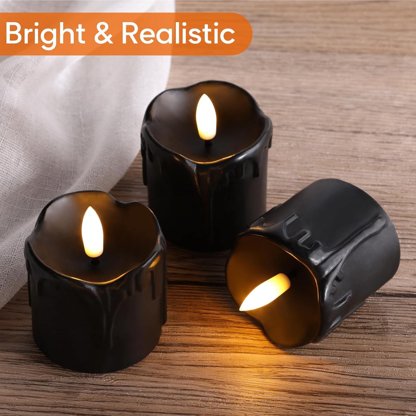 Eywamage Black Dripping Wax Flameless Candles with Timer Batteries, Realistic Flickering LED Votive Candles Set of 6