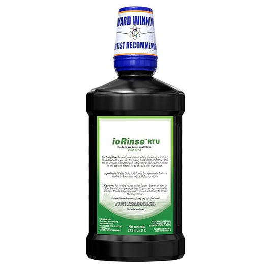 ioRinse Ready-to-Use (RTU) Mouthwash for Fresher Breath, Halitosis Relief, Alcohol-Free, Fluoride-Free and a Professional Clean, Original ioRinse RTU Mouth Wash, Zero Alcohol - Green Apple Flavor, 1L