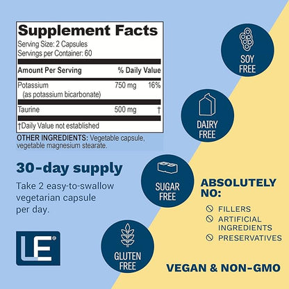 Life Enhancement Cardio Potassium Supplement Supports Muscle, Nerve & Cardiovascular Health – 750 mg Potassium Bicarbonate Promotes with No Additives and is Made in USA (120 Capsules – 60 Servings)