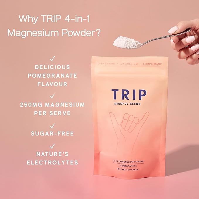 4-in-1 Magnesium Glycinate Powder with L-Theanine & Lion’s Mane, Sugar Free Magnesium Supplement for Adults, 250mg Magnesium per Drink Mix Serving, Pomegranate Orange Blossom, 1 Bag - 30 Servings