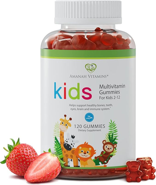 Halal Multivitamin Gummies for Kids: Vitamin C, D3, and Zinc for Immunity, B6 B12 for Energy. Gluten Free Halal Gummies, 120 Count Gummy Vitamins for Kids
