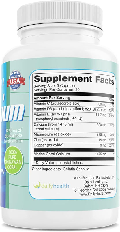 Pure Okinawa Coral Calcium - Marine-Grade Supplement with 72 Trace Minerals - 1475mg, 540 Vegetable Capsules (6 Month Supply)