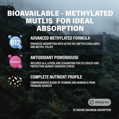 Wild Methylated Multivitamin for Women & Men | Daily Multi Vitamin | MTHFR Supplement Without Iron | Methylated B12, Folate, Vitamin C, A, K2, D, E, Choline, Biotin, ALA, CoQ10 & More (Pack of Two)