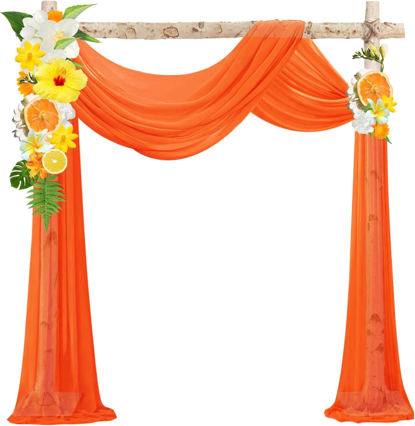 VOK Orange Wedding Arch Draping Fabric Chiffon Fabric, 29in x 18Ft 2 Panels Sheer Chiffon Outdoor Curtain for Wedding Ceremony Birthday Party Decoration (Orange,2 Panel)