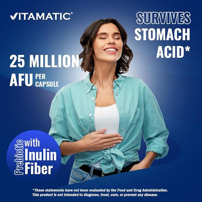 Vitamatic Clostridium butyricum 25 Million - Gut Health - 60 DR Capsules (Delayed Released) - Made with Prebiotic Inulin Fiber