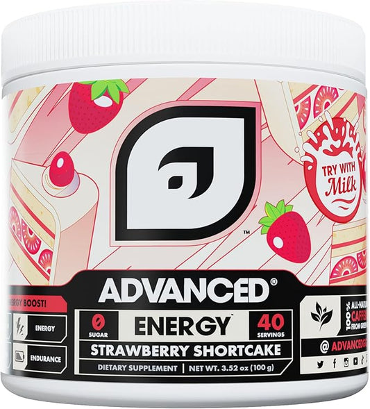 Advanced Energy - Energy Boosting Formula with Electrolytes for Hydration - L-Theanine to Combat Jitters - Sugar Free & Keto Friendly - No Maltodextrin (40 Servings) (Strawberry Shortcake)