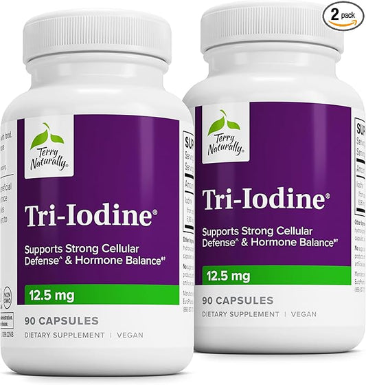 Terry Naturally Tri-Iodine - Dietary Supplement for Breast & Prostate Health Support - Healthy Thyroid Function Supplement Aid - 12.5mg, 90 Capsules (Pack of 2)