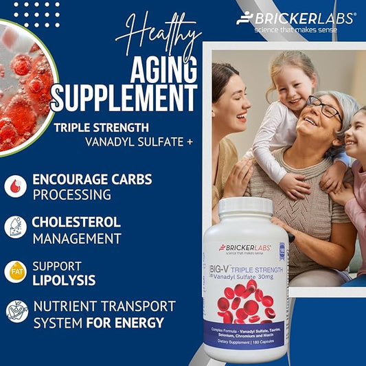 Big-V Triple Strength Vanadyl Supplement: Vanadyl Sulfate 30 mg, Taurine 600 mg, Selenium, Chromium and Niacin, Blended Mineral Supplement, 180 Capsules (180 Servings)