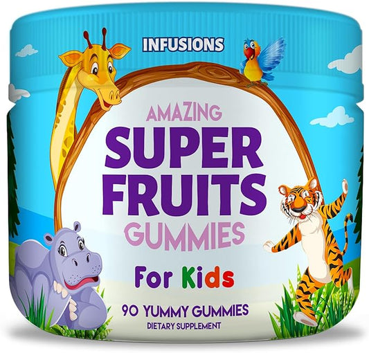 Infusions Super Fruit Gummies 180 Count w/Vitamin A,C,E + Zinc – Organic Silica, Antioxidant Blend – Vegan Friendly - Gluten Free - Non-GMO - 2 Pack