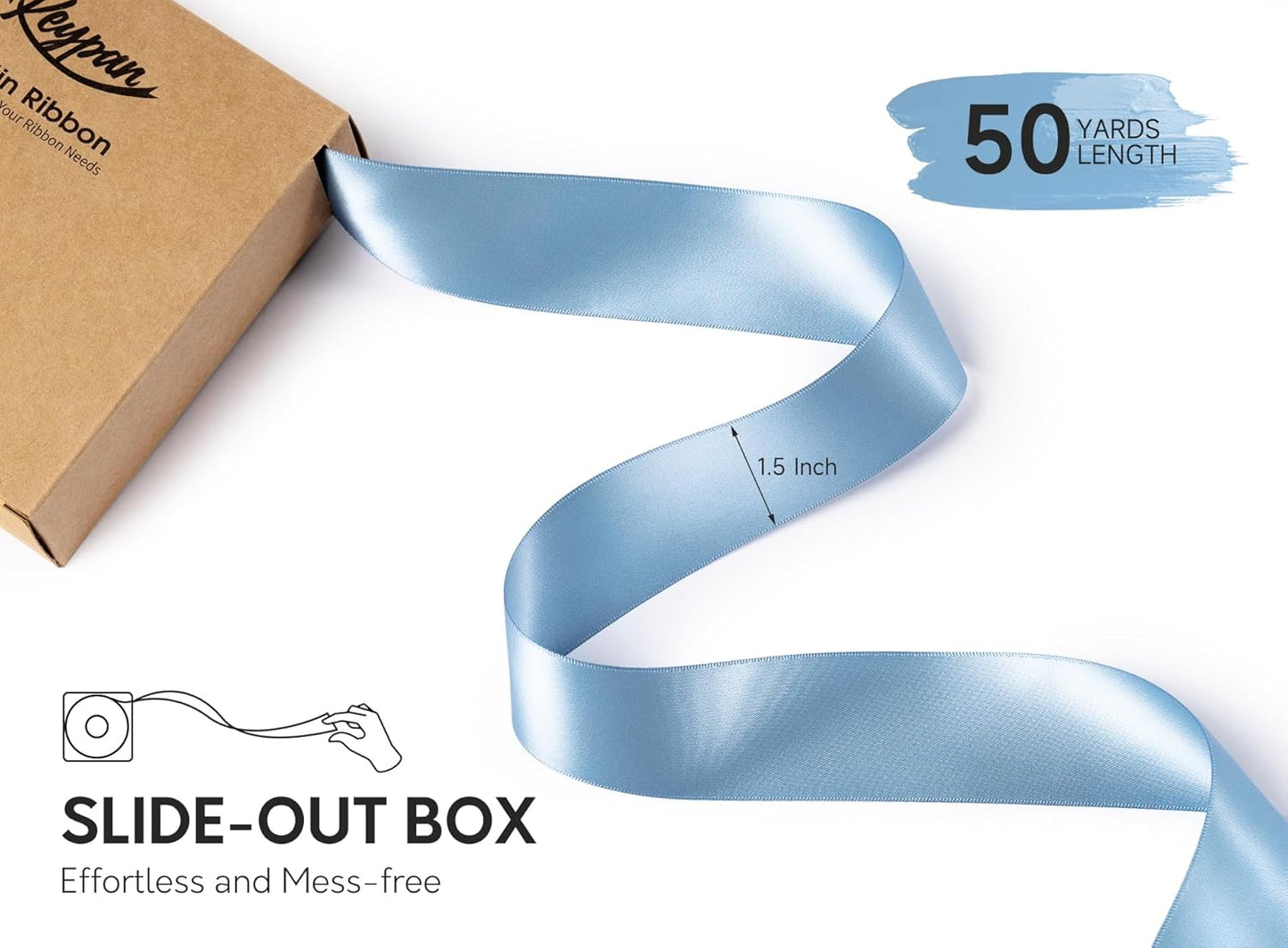 Blue Satin Ribbon 1-1/2 Inch x 50 Yards Double-Faced Ribbons for Gift Wrapping Flower Bouquet Wedding Paper Bows Invitations Crafts