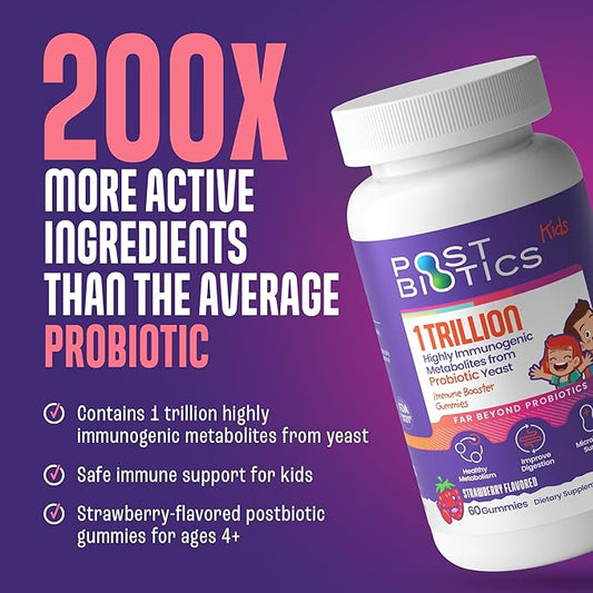 NAVEH PHARMA Postbiotics Kids Strawberry Gummies. Children’s Postbiotics, Ages 4+, 1 Trillion metabolites 200X Ingredients Than Probiotic Or Prebiotic. Gut Health, Immunity, Digestion & Microbiome